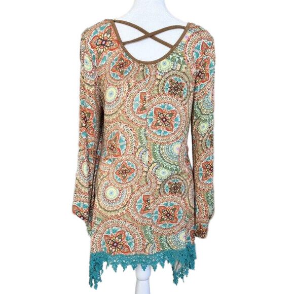 New Direction Weekend Long Sleeve Top, Multi Fabric & vibrant colors w/ Lace MED - Picture 4 of 6